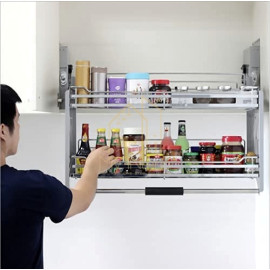 Modular Kitchen Lift Basket Elevator Stainless Steel Wire Pull Down Shelf for Cabinet Width 90 CM