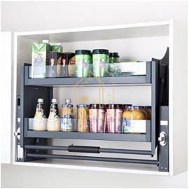 Modular Kitchen Lift Basket Elevator Glass Finish Pull Down Shelf (60 CM) – Dark Grey
