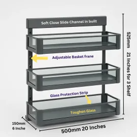 Kitchen Glass 3 Shelf Pullout Basket 24 Inch