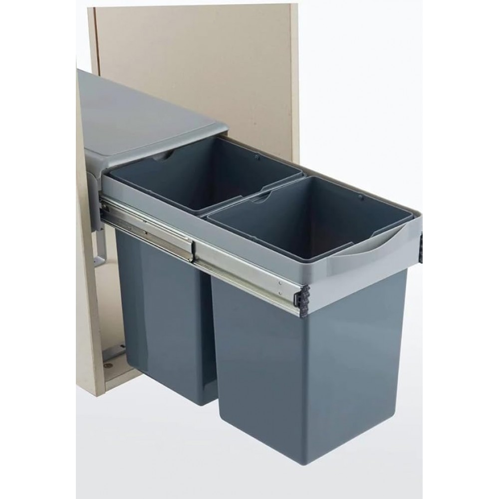 Kitchen Sliding Pull-Out Waste Bin (250 X 452 X 365 Mm) Grey Pvc with Sliding Channel 