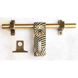 My Interio Brass Finish Door Accessories Kit (Antique Finish, 6-Pieces) Flower Design